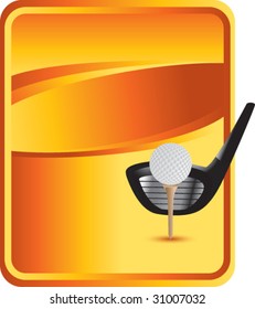 golf ball on tee with club on classic orange background