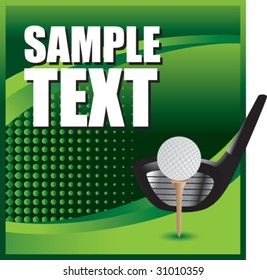 golf ball on tee with club on green halftone banner