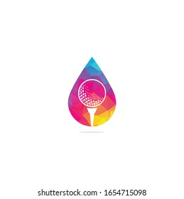 Golf ball on tee drop shape concept logo vector illustration.