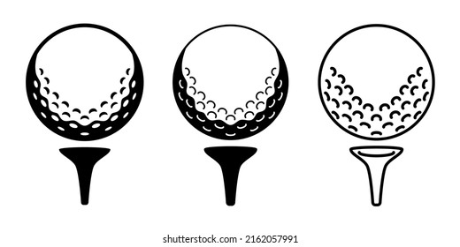 Balón de golf en el tee. Ilustración de iconos vectoriales de moda material blanco y negro