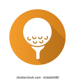 Golf ball on tee. Flat design long shadow icon. Vector silhouette symbol