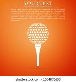 Golf ball on tee icon isolated on orange background. Flat design. Vector Illustration