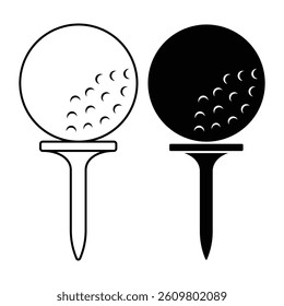 Golf Ball on Tee Icon in Black and White