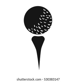 Golf ball on tee icon in black style isolated on white background. Golf club symbol stock vector illustration.