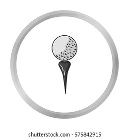 Golf ball on tee icon in monochrome style isolated on white background. Golf club symbol stock vector illustration.