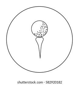 Golf ball on tee icon in outline style isolated on white background. Golf club symbol stock vector illustration.