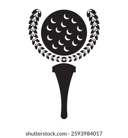 golf ball on tee with Laurel wreath vector icon.