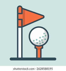 Golf ball on tee near flag cartoon flat design illustration
