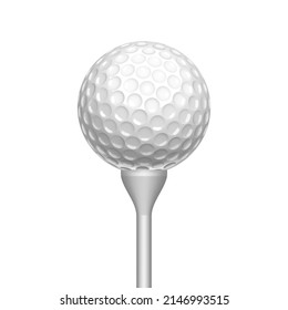 Golf Ball On Tee For Play Game On Field Vector. Golf Ball On Stick For Hitting At Meadow Hole, Sport Activity Accessories. Player Golfing Equipment For Training Template Realistic 3d Illustration