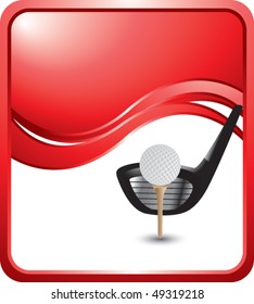 golf ball on tee red wave backdrop