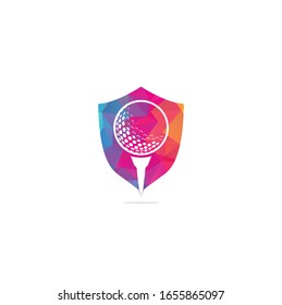 Balón de golf en la forma del escudo de la forma de la figura logo ilustración vectorial.