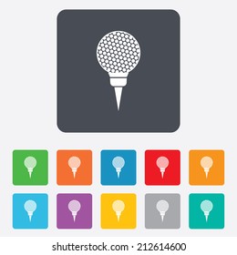 Golf ball on tee sign icon. Sport symbol. Rounded squares 11 buttons. Vector