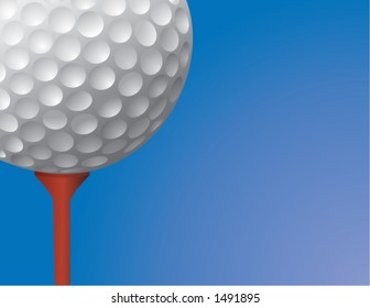 Golf Ball on Tee Vector, Blue Sky Background