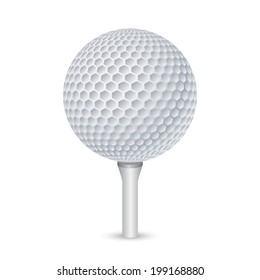 Golf ball on white tee realistic vector illustration isolated