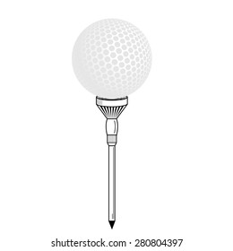 Golf ball on white tee realistic vector illustration isolated. Vector golf ball isolated on white. Golf tee of Engraving style with ball