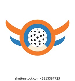 golf ball with orange and blue wings logo symbol on white background sports recreation