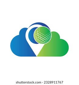 Golf ball and pin location inside a shape of cloud vector illustration