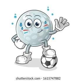 golf ball playing football and waving cartoon. exercise and sweating. cartoon mascot vector