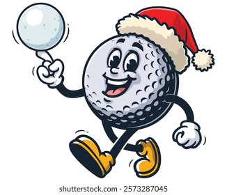 Golf Ball playing snowballs and wearing a christmas hat,      Cartoon Character Mascot Illustration Vector Clip-art Hand-drawn Logo Design