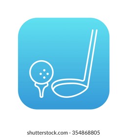 Golf ball and putter line icon for web, mobile and infographics. Vector white icon on the blue gradient square with rounded corners isolated on white background.