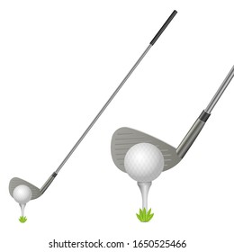 Golf ball and putter vector design illustration isolated on white background