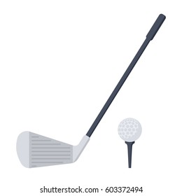 Golf ball and putter, vector illustration in flat design