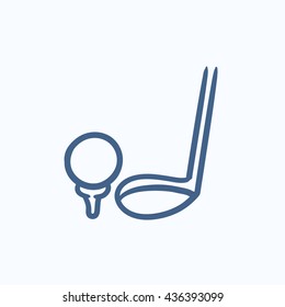 Balón de golf y el icono de boceto vectorial de putter aislado en el fondo. Dibujar mano bola de golf e ícono de putter. Icono de bola de golf y boceto de putter para infografía, sitio web o aplicación.