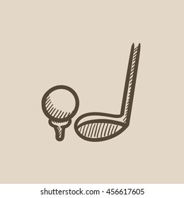 Golf ball and putter vector sketch icon isolated on background. Hand drawn Golf ball and putter icon. Golf ball and putter sketch icon for infographic, website or app.