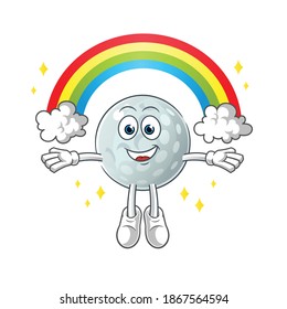 golf ball with a rainbow mascot. cartoon vector