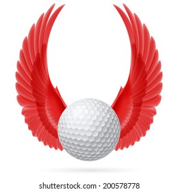 Golf ball with raised up red wings