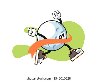 Golf ball reach the finish line cartoon. Mascot Character vector.