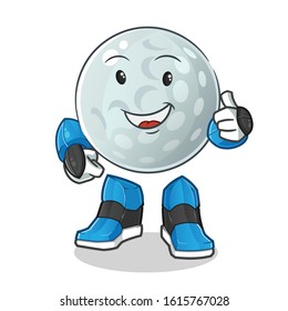 golf ball robot humanoid ai smiling and thumbs up cartoon. cute chibi cartoon mascot vector