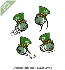 Golf ball with Saint Patrick's Day hat theme set of 4 logo vector	