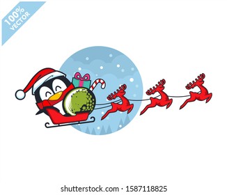 Golf ball santa hat with cartoon christmas penguin logo vector	