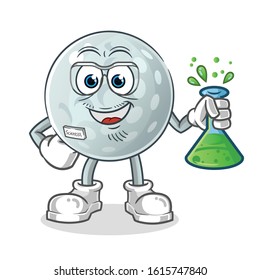 golf ball scientists hold chemical tubes and wear glasses cartoon. cartoon mascot vector