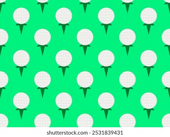 Golf ball seamless pattern. Golf balls on a stand on a green background. Golf club wallpaper. Design for banners and posters, advertising products. Vector illustration