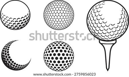 Golf Ball Set With Tee Black And White Minimalist Vector