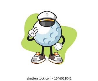 Golf ball ship master cartoon. Mascot Character vector.