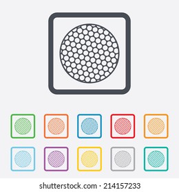 Golf ball sign icon. Sport symbol. Round squares buttons with frame. Vector