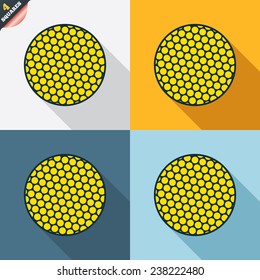 Golf ball sign icon. Sport symbol. Four squares. Colored Flat design buttons. Vector
