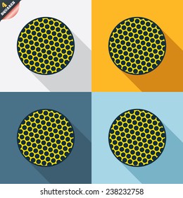 Golf ball sign icon. Sport symbol. Four squares. Colored Flat design buttons. Vector