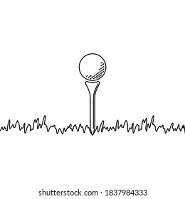 Golf ball sitting on golf tee on grass in vector