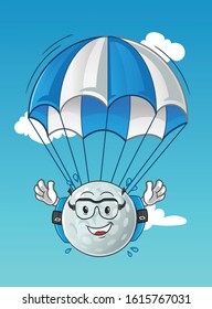 golf ball skydiving cartoon with parachutes and glasses. cute chibi cartoon mascot vector