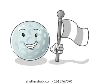 golf ball smiling and holding white surender flag cartoon. cute chibi cartoon mascot vector
