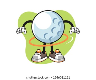 Golf ball spinning a hula hoop cartoon. Mascot Character vector.