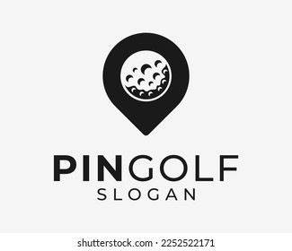 Golf Ball Sport Golfing Club Silhouette Pin Map Location Place Navigation Pointer Vector Logo Design