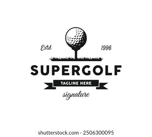 Golf ball sport logo design. Retro vintage golf, professional golf ball logo template design