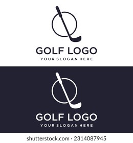 Golf ball and stick and golf course logo design. Logo for professional golf team, golf club, tournament, business, event.