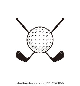 Golf ball with golf stick icon isolated on white background