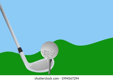 Golf ball and stick on grass field illustration Background poster vector
